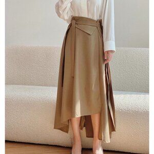 The net-porter independent brand N24 beige khaki wool midi asymmetrical skirt US